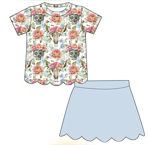 Ensemble 2 pièces été pour petites filles : Haut et jupe-short à ourlet festonné – Tenue décontractée personnalisée à manches courtes pour la rentrée scolaire – Vente chaude - Product Image 4