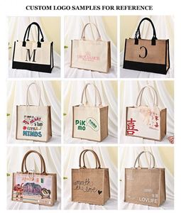 Bolsas de Compras Reutilizables Ecológicas con Logotipo Personalizado, Bolsas de Regalo de Algodón Reciclado con Asas, Bolsa de Yute para Bodas - Product Image 4