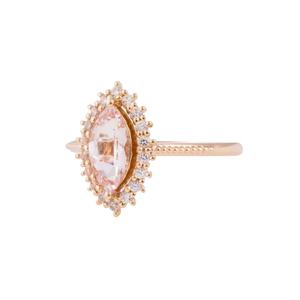 Anillo de Plata de Ley 925 Chapado en Oro Rosa con Halo de Morganita Talla Marquesa y Diamantes Naturales Alrededor, Anillo de Boda al por Mayor - Product Image 2