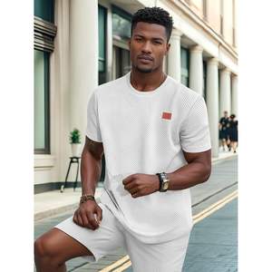 Camiseta de Manga Corta Personalizada para Hombre, Blanca, con Textura Geométrica, Transpirable, de Algodón Tejido, Informal - Product Image 1