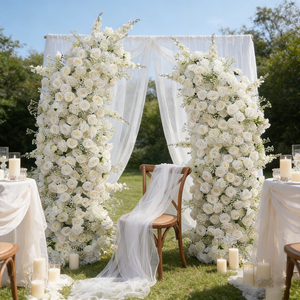 Arco de Boda DKB, Decoración para Ceremonia de Boda, Arco de Flores Artificiales de Seda Blanca, Rosas y Delphinium, Venta Caliente - Product Image 1