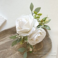 Boutonniere Pernikahan Gaya Eropa & Bohemian untuk Pengantin Pria & Pendamping Pria, Bunga Mawar Putih Sutra Imitasi, Pin Bouton, Pasokan Lintas Negara