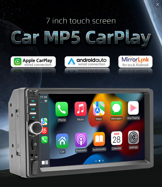 Wireless CarPlay MP5 Player 7 Inch Touch Screen Car Stereo Bluetooth FM USB AUX Backup Camera Support