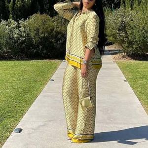 Women's Plus Size Loose Color Clashing Printed Shirt Casual Wide Leg <b>Pants</b> African 2 Pieces Set Fashion - Product Image 1