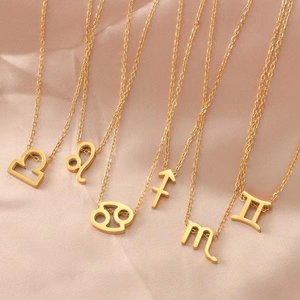 Collar con los 12 Signos del Zodiaco, Collar Pequeño <span class=keywords><strong>de</strong></span> Acero Inoxidable Resistente al Agua, Chapado en Oro <span class=keywords><strong>de</strong></span> 18k, para Mujeres y Niñas, Regalo <span class=keywords><strong>de</strong></span> Cumpleaños, Joyería Fina - Product Image 1