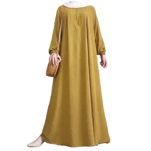 2024 Wholesale Abaya Muslim Casual New Fashion Long Sleeve Cotton Custom Dress