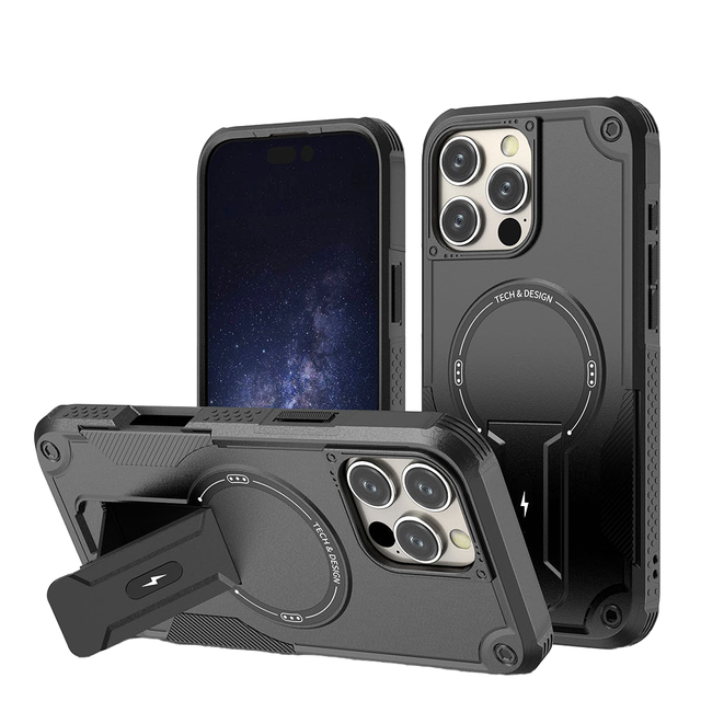 For IPhone 15 16 Pro Max TPU PC Shockproof Phone Case Magnetic Phone Holder Anti-Falling Mobile Shell Accessory Compatible