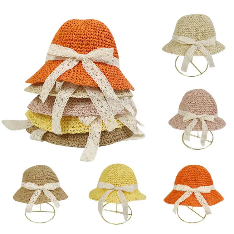 卸売子供の夏の手かぎ針編みの帽子レースバンド付きの多用途の素敵な通気性のある紙の麦わら帽子