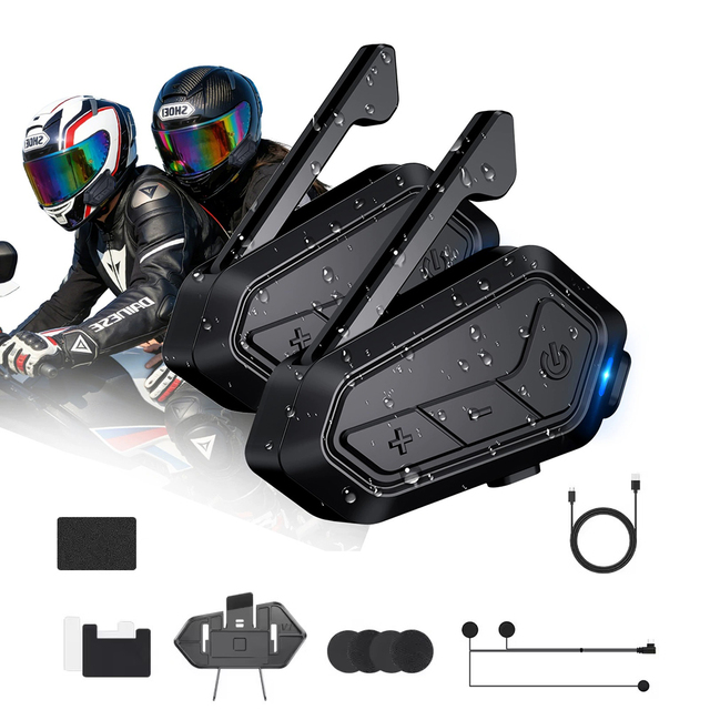 Helmet Bluetooth Headset Universal Group Mesh Intercom for 24 Riders Noise Cancelling Headphones with Mic for Skiing, Cycling