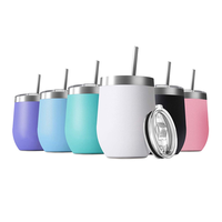 Gobelet à vin isotherme réutilisable en acier inoxydable à double paroi de 12 oz, personnalisé en usine, avec couvercle