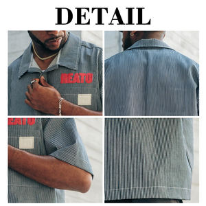 Camisas KingSen de Alta Calidad, Tejido a Rayas, Algodón Grueso, Estilo Hip Hop, Transpirables, Manga Corta para Hombre, Logotipo Personalizado con Impresión por Transferencia de Calor - Product Image 6