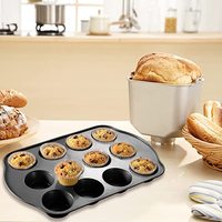 Moule à muffins en acier au carbone, 12 cavités, antiadhésif, brun, avec poignée, pour four, modèle P16