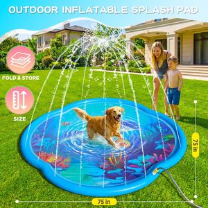 Alberca de Agua con Aspersor con Diseño de Océano para Niños y Perros, Juego Acuático de Verano para el Patio Trasero - Product Image 5