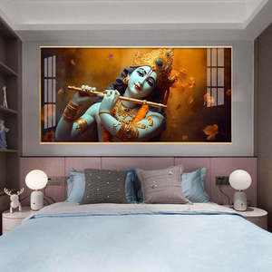 Nuovo Design Om Jai Shree Krishna Dipinto in Cristallo e Porcellana e <span class=keywords><strong>Stampe</strong></span> Artistiche Religiose Indiane <span class=keywords><strong>per</strong></span> Arredamento Soggiorno - Product Image 1