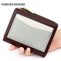 Dompet Wanita Kulit PU Dompet Pendek Resleting Dengan 7 Slot Kartu Kantong Resleting Koin Jendela Foto Kompartemen Uang Tunai