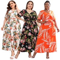 Robe maxi tendance pour femmes grandes tailles, imprimé floral, col en V, manches courtes, robe décontractée d'été pour femmes africaines