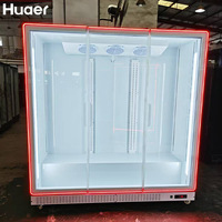 Réfrigérateur commercial de présentation pour supermarché, à bordure RGB/LED, sans montant central, prêt à l'emploi