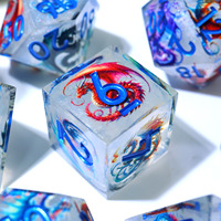 Ensemble de dés polyédriques en résine Dragon coloré et créatif, bords tranchants, 7 pièces pour les jeux de rôle Dungeons & Dragons DND - PW3