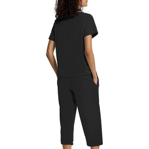 Women's Capri Pajamas Two Piece Pj Set Button Down Short Sleeve Waffle Knit Sleepwear Loungewear <b>Pyjamas</b> Black Loungewears Women - Product Image 5