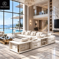 Ensemble de canapés modulaires sectionnels en cuir en forme de L avec éclairage LED, service de conception 3D tout-en-un, pour mobilier de luxe de villa