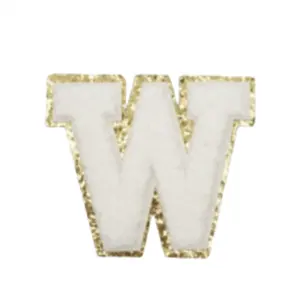 热销W英文logo白色雪尼尔字母雪尼尔刺绣贴片