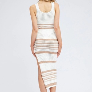 ผู้ผลิตเสื้อถัก ชุดเดรสไหมพรมถักสำหรับผู้หญิง ทรงยาวเข้ารูป เซ็กซี่ ลายทางสีสันสดใส สไตล์วันหยุดฤดูร้อน แบบสั่งทำพิเศษ - Product Image 5