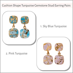 Pendientes Clásicos de Latón con Turquesa, Hechos a Mano, Electrochapados, con Diseño de Cojín, Joyería de Turquesa Mohave - Product Image 2