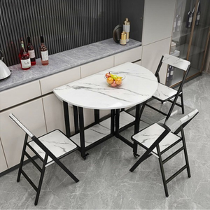Foldable Smart <b>Dining</b> <b>Table</b> <b>With</b> Built-In <b>Chairs</b> and Wheels Space-Saving Modern Furniture Quick <b>Folding</b> for Storage BA025 Foldab - Product Image 3