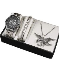 Nouvel ensemble de montres de luxe pour hommes, montre à quartz créative avec bracelet en cuir + ensemble collier et bracelet, style simple, longue durée de vie de la batterie
