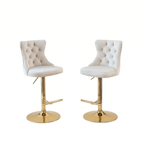 Tabourets de bar modernes en velours DB A&A Furniture, pivotants, réglables en hauteur (25-33 pouces), style farmhouse, dorés - Product Image 1