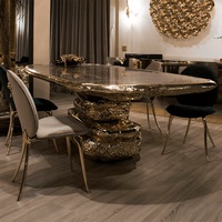Table à Manger de Luxe Moderne Stonehenge en Cuivre, Plateau en Marbre, 10 Chaises, Design Contemporain, Métal Fait Main, Multi-Fonctionnel pour la Maison