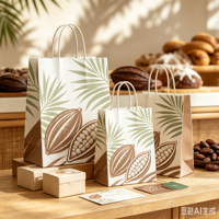 Sacs en papier personnalisés pour boulangerie, sacs de courses, adaptés aux cafés, aux pâtisseries, aux boulangeries proposant des saveurs de noix de coco et de cacao