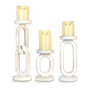 Bougeoirs en bois blanc rustique faits à la main pour bougies piliers - Décoration d'intérieur - Product Image 1