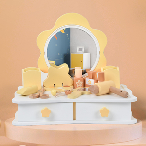 Juego de Madera con Forma de Flor Pequeña <span class=keywords><strong>Montessori</strong></span>, Salón de Belleza, Juego de Imitación de Peluquería, Mesa de Cocina, Juguetes de Rol - Product Image 1