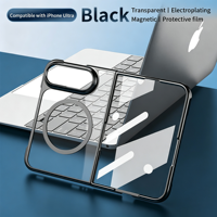 Coque magnétique transparente HEYBING pour IP18 Fold avec cadre électroplaqué, anneau magnétique, charge sans fil, protection antichoc