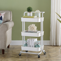 Chariot de rangement roulant en plastique à 3 niveaux avec roues - Chariot utilitaire mobile compact pour la cuisine, le salon, la chambre et la maison