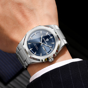Binbond Men's Quartz Watch Stainless Steel Band Blue Dial Day Date Calendar Waterproof Luminous Analog Watch For Business - Product Image 2