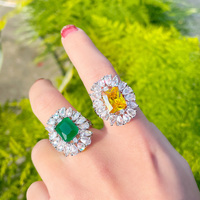 Superbes bagues ouvertes de luxe en zircon cubique rouge, motif grande fleur de soleil, pour femme, idéales pour les fiançailles et les soirées.