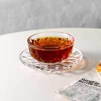Ensemble de bols en verre transparent texturé diamant avec soucoupes, bols transparents gaufrés pour le thé, les desserts, les collations, la vaisselle de cuisine