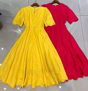 XXL femmes robe 2025 printemps été vêtements luxueux dame broderie boutons <span class=keywords><strong>déco</strong></span> manches courtes mi-mollet Rose jaune robe <span class=keywords><strong>plage</strong></span> - Product Image 5