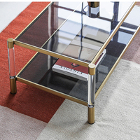 Table basse moderne classique en verre trempé et acier inoxydable, multifonctionnelle, facile à assembler, pour salon, meubles de maison