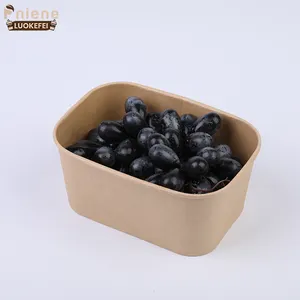 Productos ecológicos restaurante postre fideos cuadrado Rectangular para llevar Kraft desechable Pp cuenco de papel con tapa