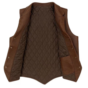 Gilet Western en cuir véritable marron pour homme, simple boutonnage, coupe classique, multi-poches, vêtement d'extérieur décontracté - Product Image 3