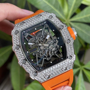 Montre mécanique haut de gamme pour homme, montre automatique squelettée en titane sertie de diamants de forme tonneau 35-02 - Product Image 4