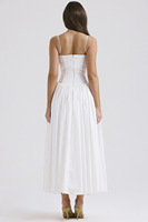 Robe de mode décontractée à bretelles spaghetti blanches pour femmes, robe corset à col carré, jupe plissée, robe de soirée formelle en coton léger