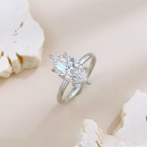 Anelli di Fidanzamento Minimalisti con Diamanti Coltivati in Laboratorio, Taglio Marquise Brillante, in Oro Bianco 18K per Donne - Product Image 2