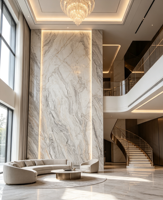 Carrelage mural de luxe aspect marbre brun Venise, corps blanc, 800x2600mm, haute brillance, veinage continu, pour villas, hôtels et salles de bain