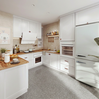 Armoires de cuisine modernes sur mesure de style Shaker avec design RTA écologique et crédence en marbre/verre