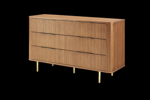 Buffet de rangement en noyer cannelé de luxe, style minimaliste, avec panneau à bords courbes et panneaux cannelés, et quincaillerie en laiton pour la décoration intérieure - Product Image 6