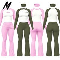 Ensemble 2 pièces Milady à manches raglan longues et taille haute, coupe ajustée, en Spandex/Coton, vêtements de sport décontractés à séchage rapide, logo personnalisable, best-seller